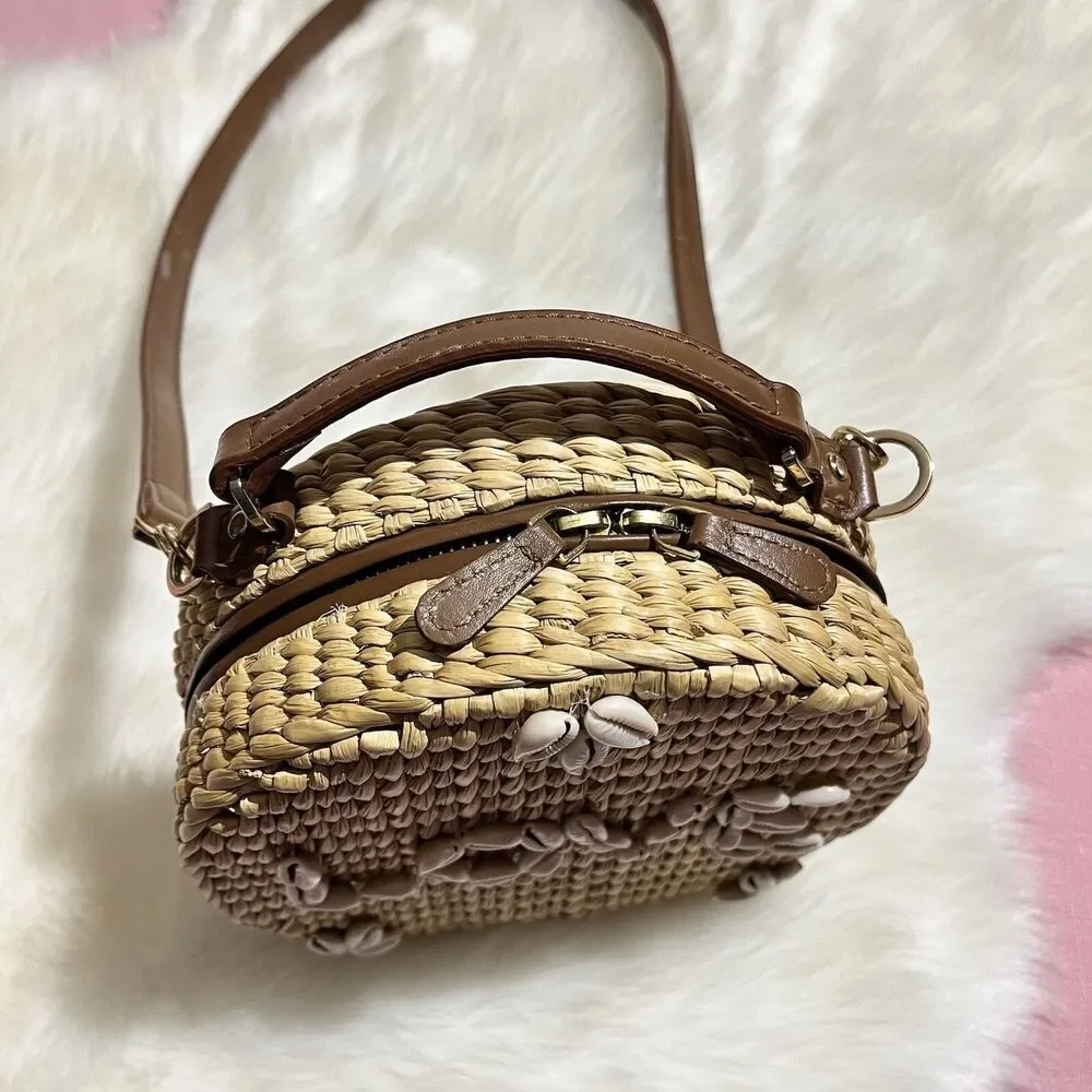 POOLSIDE x Dannijo Ariana “LOVE” Shell Rattan Circular Basket Handbag Purse